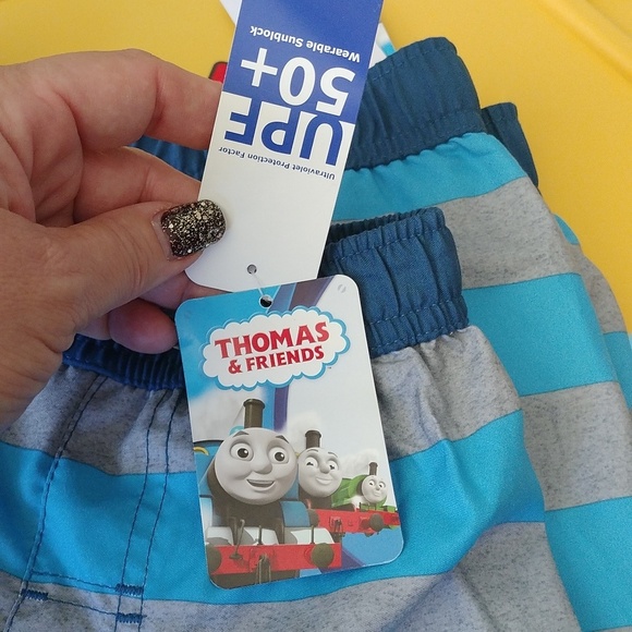Thomas & Friends Thomas the Tank Engine Swim Trunks, Blues/Grey,  Size 2T - Picture 4 of 8